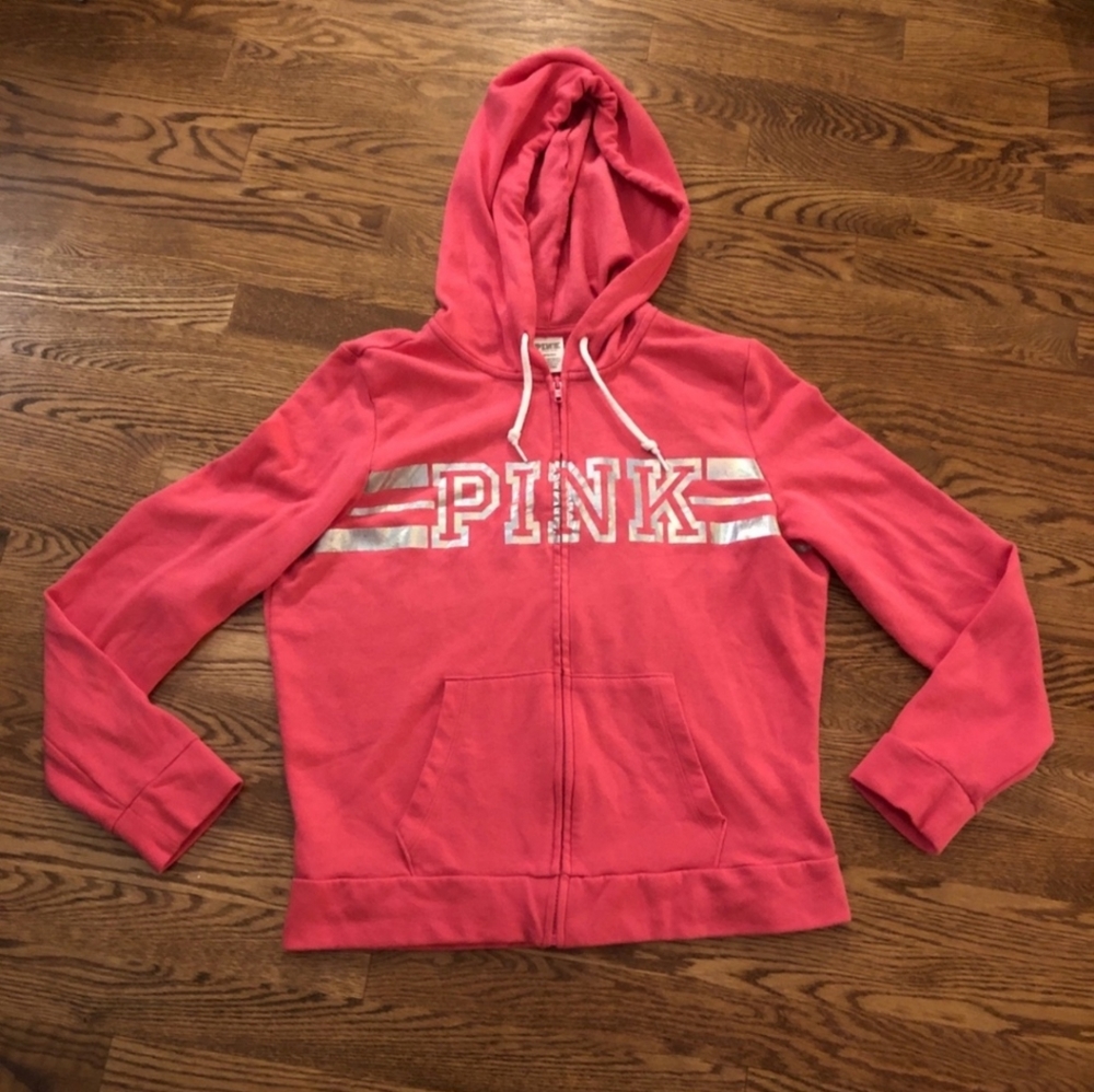 PINK Victoria's Secret Pink & Silver Zip Essential Hoodie